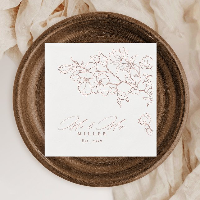 Elegant hand plockade blommigt terracotta bröllop pappersservett (Elegant hand drawn floral terracotta wedding napkins)