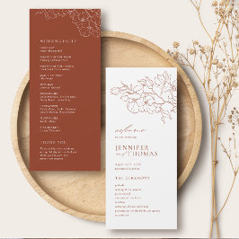 Elegant hand plockade blommigt terracotta bröllop program