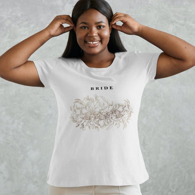 Elegant Hand plockade Botanical Brudens sida Bride T Shirt (Skapare uppladdad)