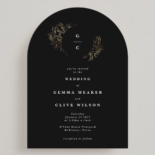 Elegant Hand plockade Botanical Monogram Bröllop A Inbjudningar