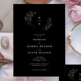 Elegant Hand plockade Botaniska Monogram Bröllop Inbjudningar