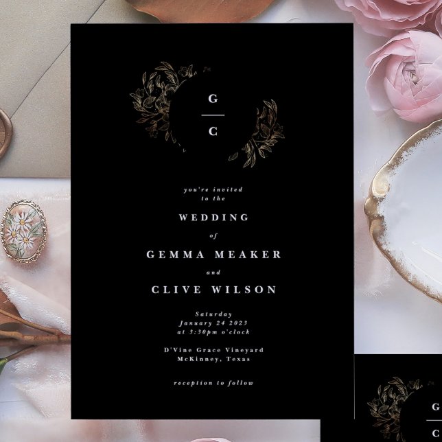 Elegant Hand plockade Botaniska Monogram Bröllop Inbjudningar (Skapare uppladdad)