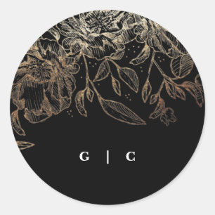 Elegant Hand plockade Botaniska Monogram Bröllop Runt Klistermärke