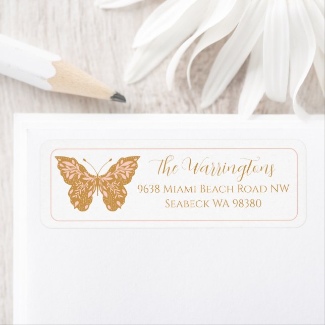 Elegant Hand plockade Botaniskt fjäril Returadress Etikett (Insitu)