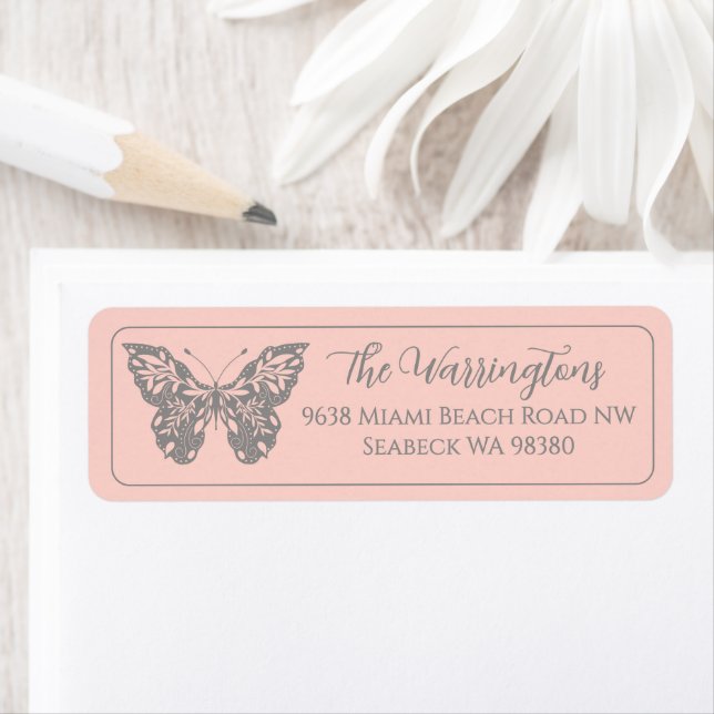 Elegant Hand plockade Botaniskt fjäril Returadress Etikett (Insitu)