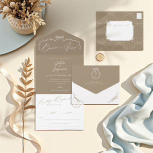 Elegant Hand plockade Bow & Ribbon Monogram Bröllo