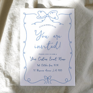 Elegant Hand plockade Bows Blue Business Event Gal Inbjudningar