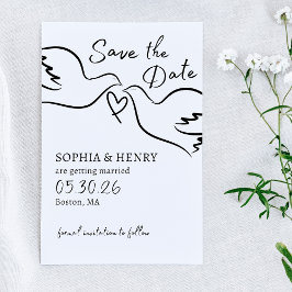 Elegant Hand plockade Doves Chic Minimalist Bröllo Spara Datumet