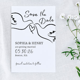 Elegant Hand plockade Doves Chic Minimalist Bröllo Spara Datumet