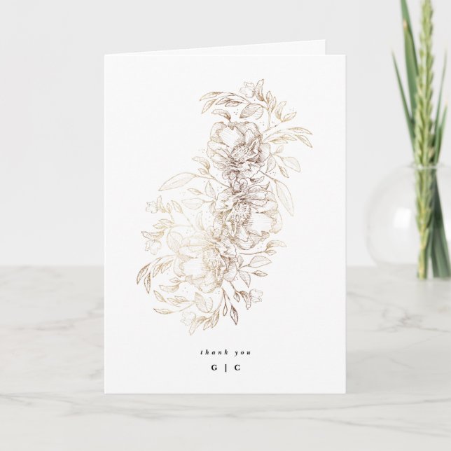 Elegant Hand plockade Foil Botanical Monogram Bröl Tack Kort (Framsida)