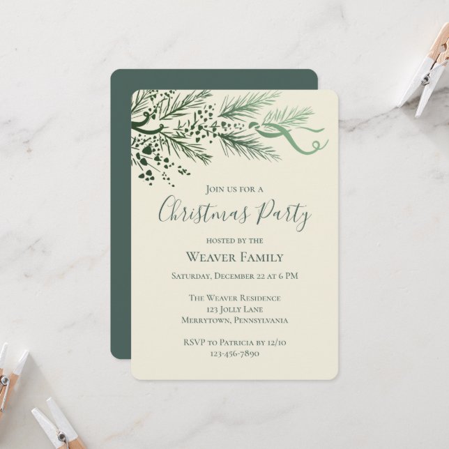 Elegant Hand plockade Gräs Sage jul Party Inbjudningar (Fram/Back In Situ)