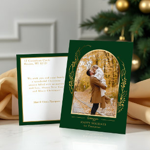 Elegant Hand plockade Guld Holly Arch Photo Helg Vykort
