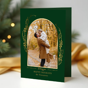 Elegant Hand plockade Guld Holly Arch Photo Helgkort