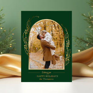 Elegant Hand plockade Guld Holly Arch Photo Julkort