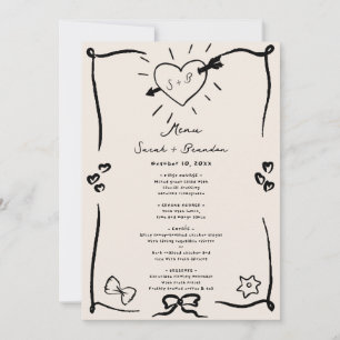 Elegant Hand plockade Retro Black Bröllop Menu Inbjudningar