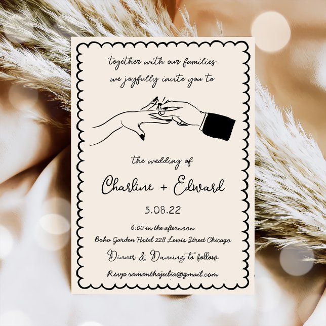 Elegant Hand plockade Retro Black Wedding bjudande Inbjudningar (Skapare uppladdad)