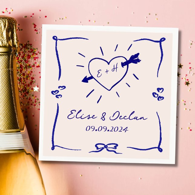 Elegant Hand plockade Retro Blue Bröllop Pappersservett (Skapare uppladdad)