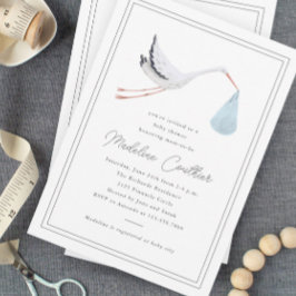 Elegant Hand plockade Stork Boys Baby Shower Inbjudningar