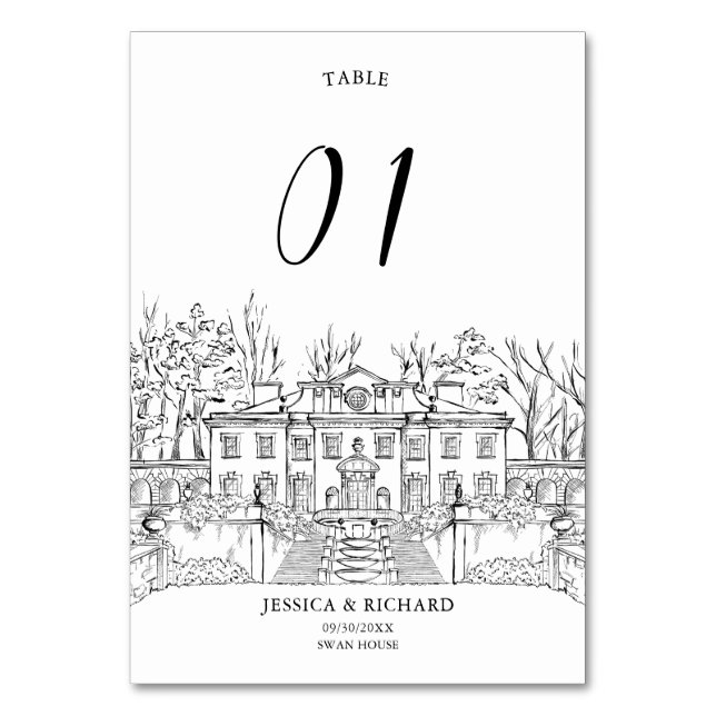 Elegant Hand plockade Venue Chateau Illustration Bordsnummer (Framsidan)