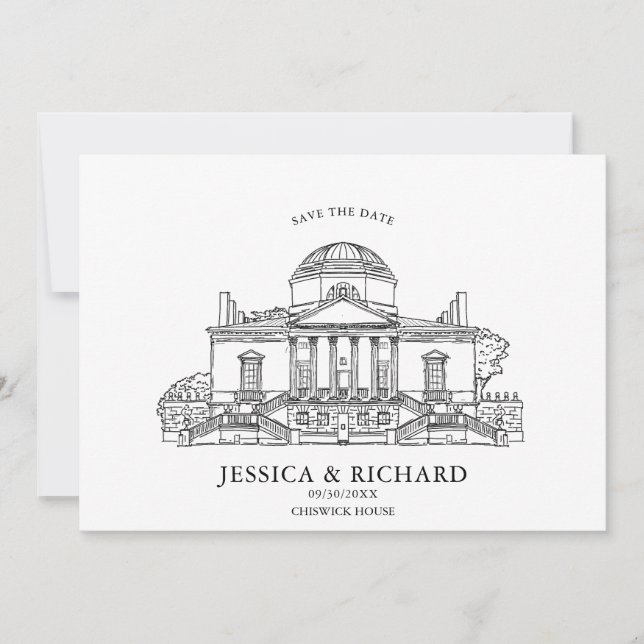 Elegant Hand plockade Venue Chateau Illustration Inbjudningar (Framsida)