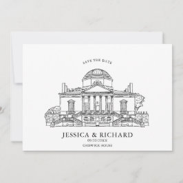 Elegant Hand plockade Venue Chateau Illustration Inbjudningar