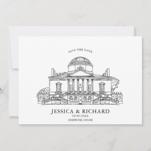 Elegant Hand plockade Venue Chateau Illustration Inbjudningar