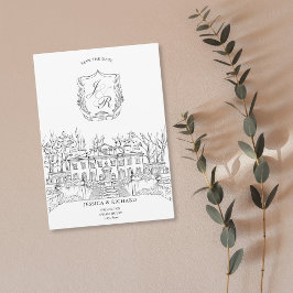Elegant Hand plockade Venue Chateau Illustration Inbjudningar