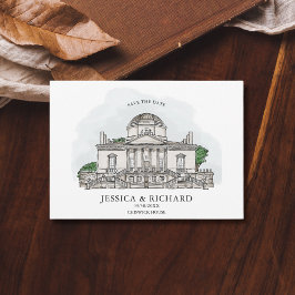 Elegant Hand plockade Venue Chateau Illustration Inbjudningar