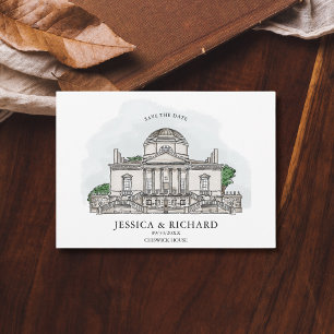 Elegant Hand plockade Venue Chateau Illustration Inbjudningar