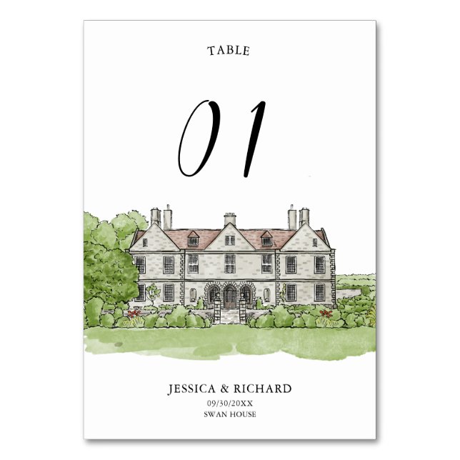 Elegant Hand plockade Venue Mansion Illustration Bordsnummer (Framsidan)