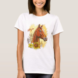 Elegant hand teckning häst med växter och blommor t shirt