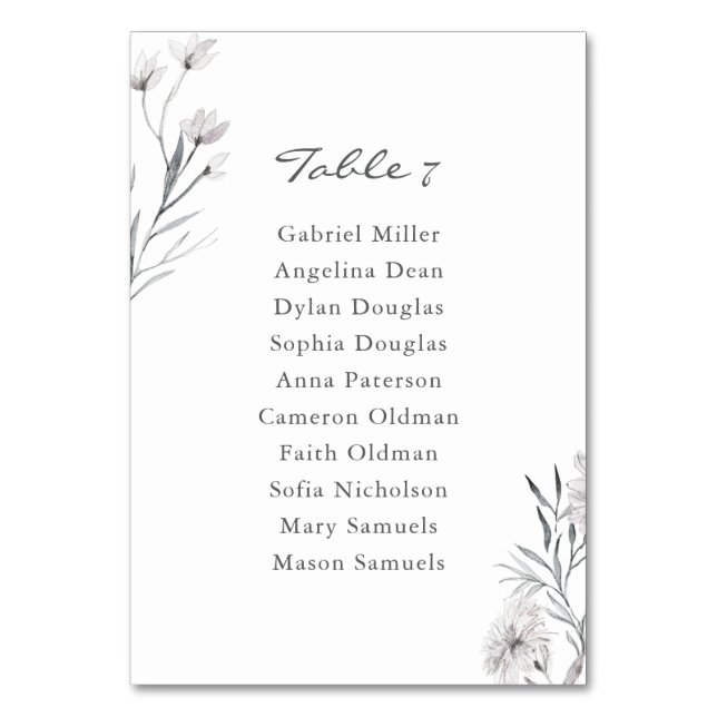 Elegant Handdragen blomma. Bröllop-sätesdiagram Bordsnummer (Framsidan)