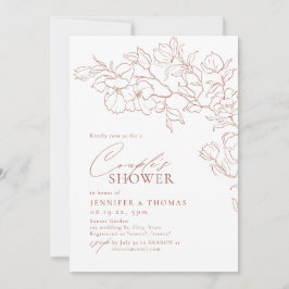 Elegant handdragen blommigt terracotta Par Shower Inbjudningar