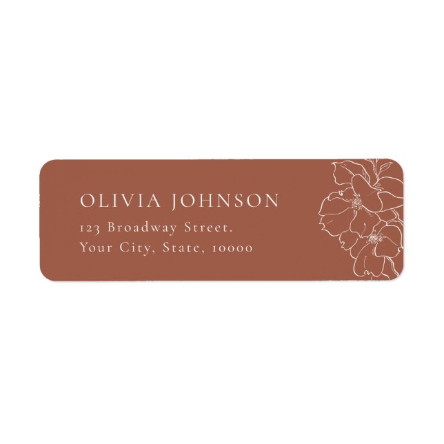 Elegant handdragen blommigt terracotta Returadress Returadress Etikett (Framsidan)