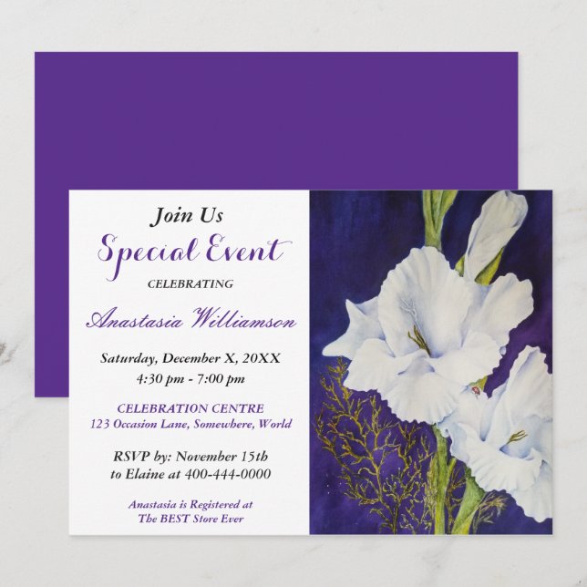 ELEGANT HÄNDELSE PARTY, INBJUDAN (Fram/baksida)