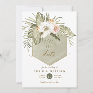 Elegant Handflatan Löv Blommigt Grönt Vattenfärg Spara Datumet