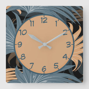 Elegant Handflatan Löv Foliage Grått Beige Mönster Fyrkantig Klocka