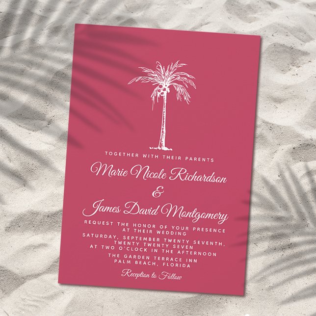 Elegant Handflatan Magenta Formell Beach Wedding Inbjudningar (Skapare uppladdad)