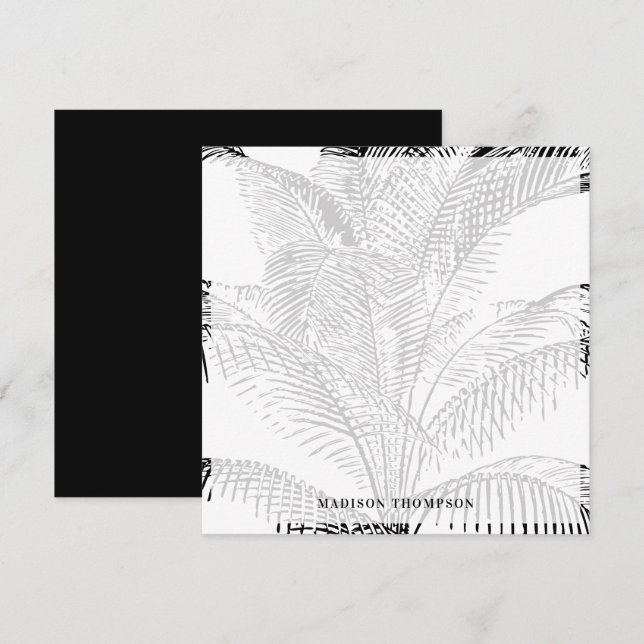 Elegant Handflatan Träd Löv Black & White Mönster Anteckningskort (Fram/baksida)