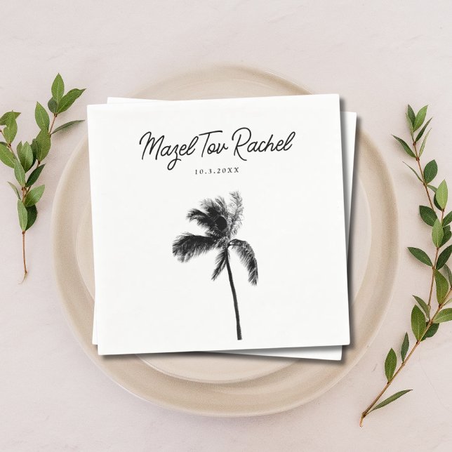 Elegant Handflatan Träd Mazel Tov Bat mitzvah blöj Pappersservett (Elegant Palm Tree Mazel Tov Bat Mitzvah Napkins
)