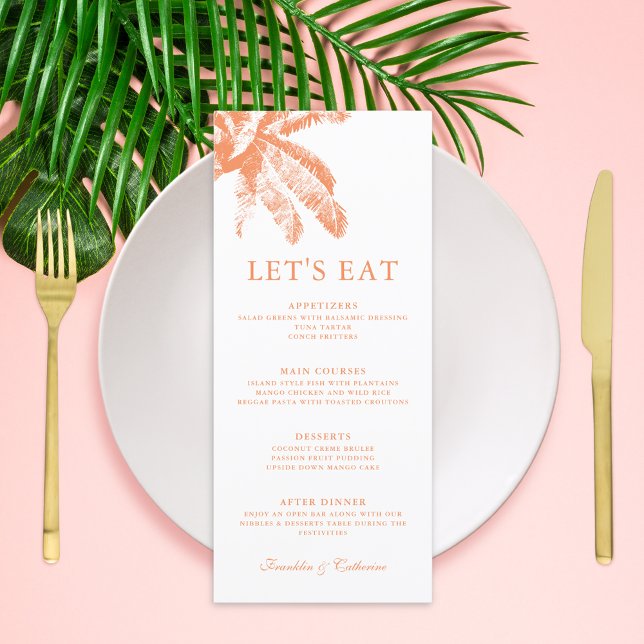 Elegant Handflatan Träd Tropiska Bröllop Meny (Vintage Boho Tropical Palm Photo Wedding Menu)