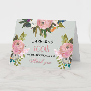 Elegant handmålad blomster 100-årsfest tack kort