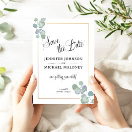 Elegant Handmålad eukalyptus Spara datum Inbjudningar