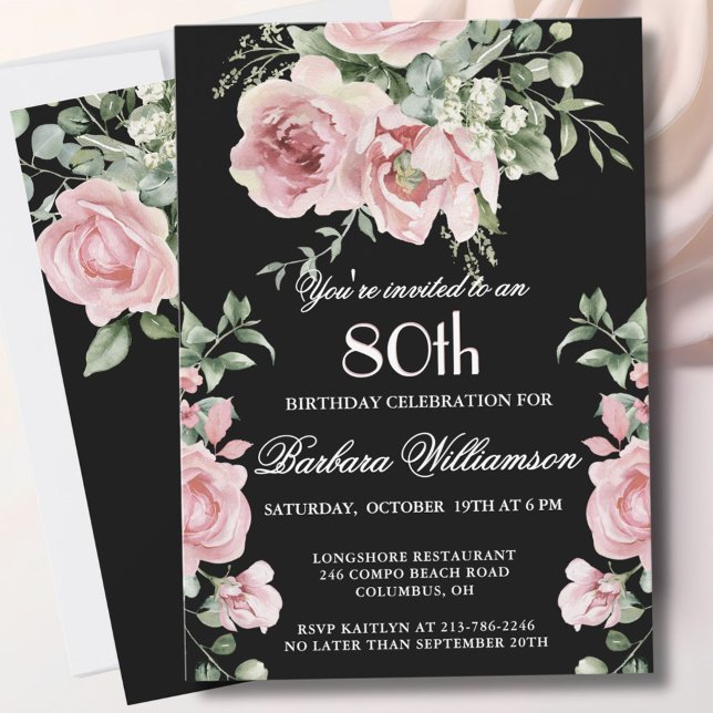 Elegant Handmålade Rosor 80-årsfirande  Inbjudningar (Skapare uppladdad)