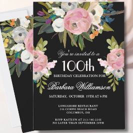 **Elegant Handpainted Floral 100th Birthday Party  Inbjudningar