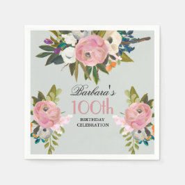 Elegant Handpainted Floral 100th Birthday Party  Pappersservett