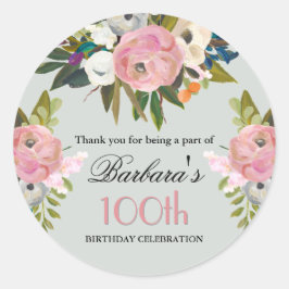 Elegant Handpainted Floral 100th Birthday Welcome Runt Klistermärke