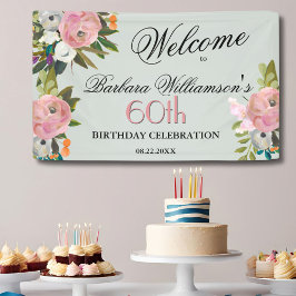 Elegant Handpainted Floral 60th Birthday Welcome 