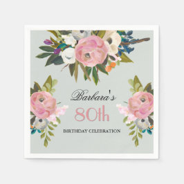 Elegant Handpainted Floral 80th Birthday Party  Pappersservett
