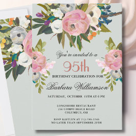 Elegant Handpainted Floral 95th Birthday Party  Inbjudningar